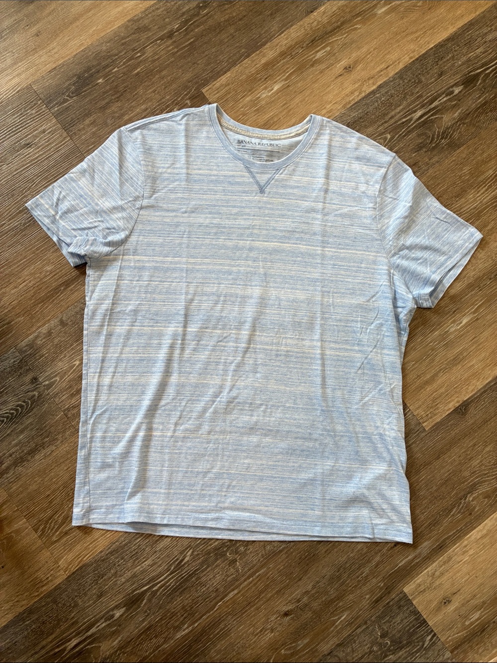 Banana Republic Men's Pale Blue & White Striped Crew Tee